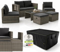 Gartenmöbel-Set, Juskys, Grau, ® Polyrattan Gartenmöbel Set Salou inkl. Abdeckung -, Balkon, Terrasse