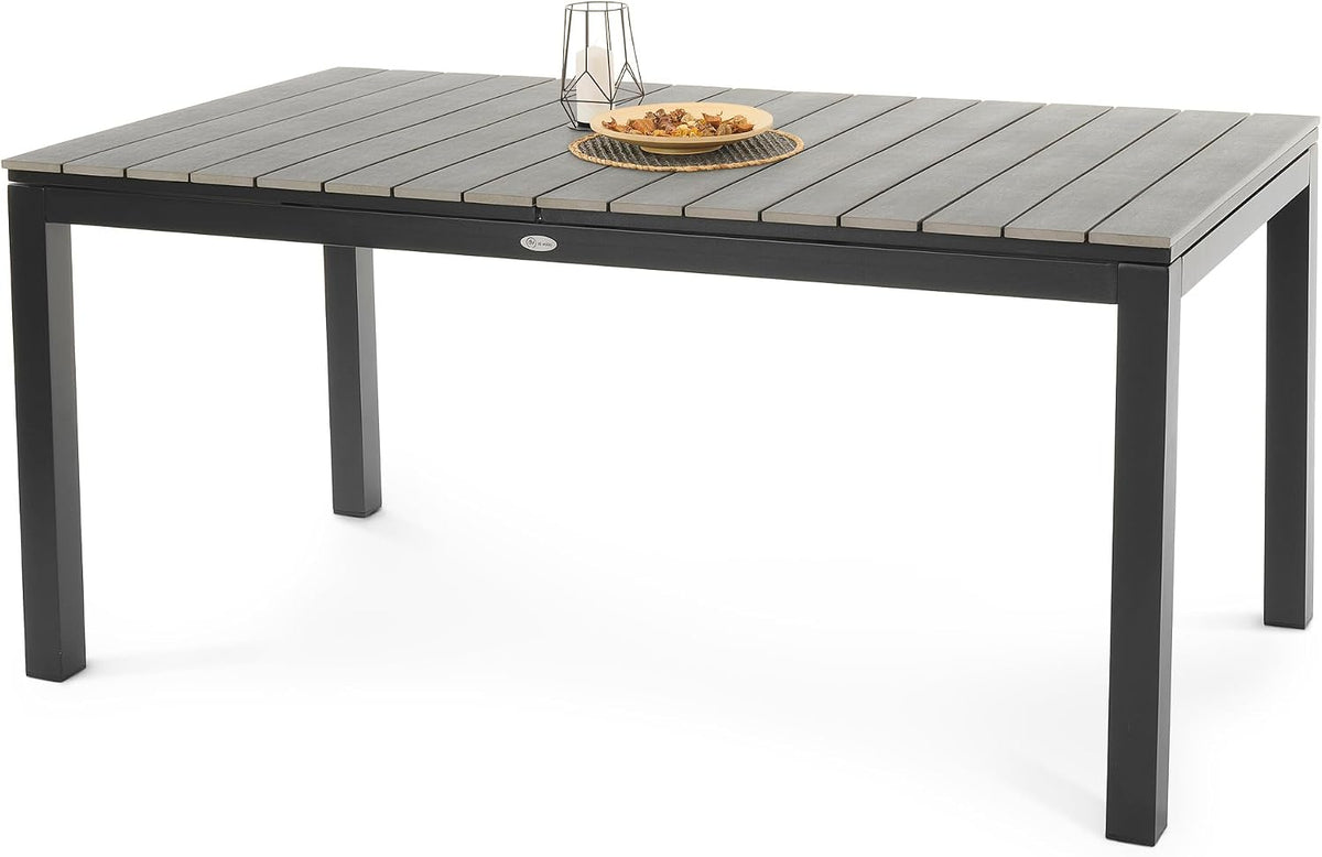 di volio, Esstisch, 210 cm, Grau, Gartentisch ausziehbar Aluminium 160- Holzoptik Garten Drena