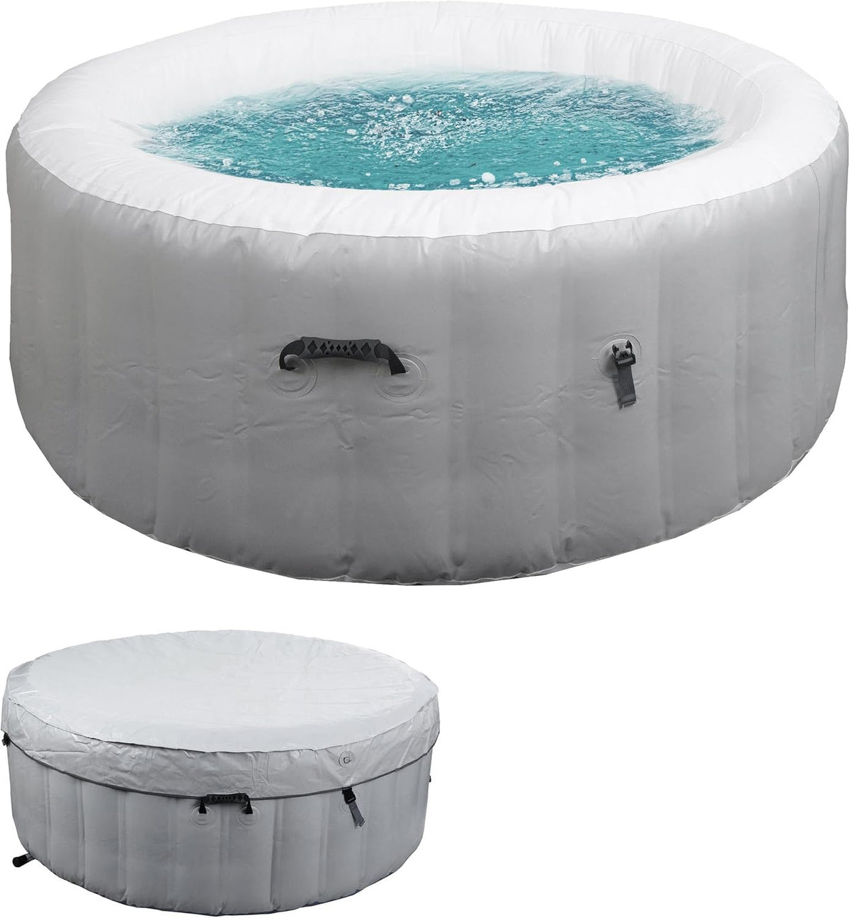 Mendler, Badewannen mit Sprudelfunktion, Grau/Weiss, Whirlpool HWC-N97 In- / Outdoor aufblasbar PVC laminiert