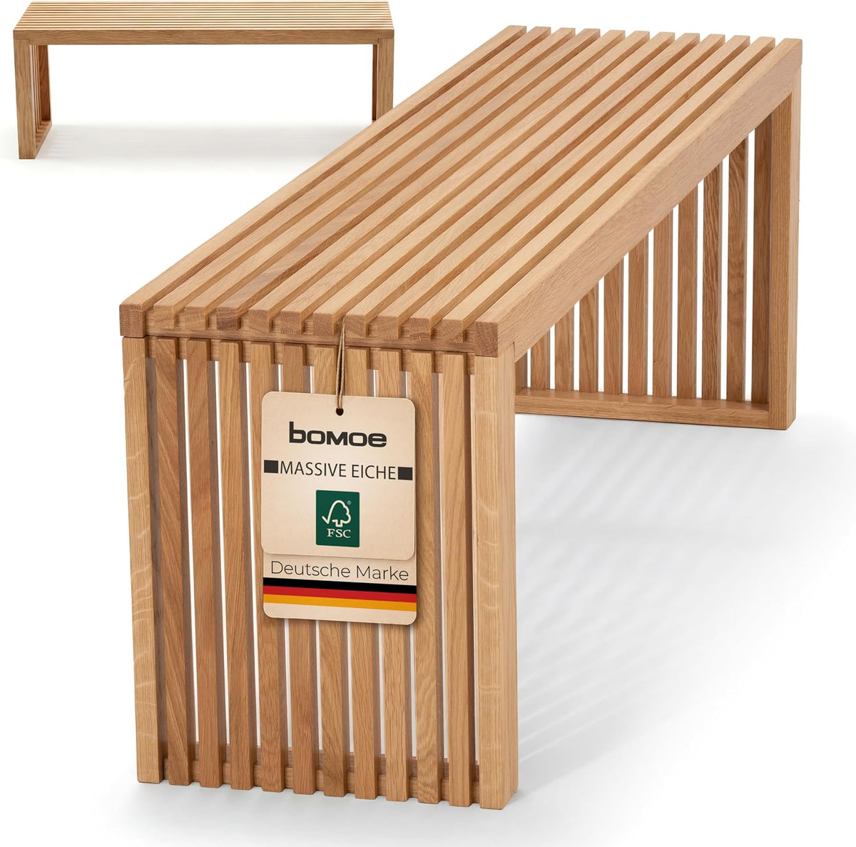 bomoe, Sitzbank, 250 kg, Braun/Beige, Holzbank FSC® Eichenholz Massiv Geölt Lamellen- bis