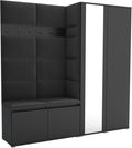 Brent, Komplettprogramme, Schwarz, Flurgarderobe Luton 4, Garderobe Set: Schuhbank mit Sitzfläche, Garderobenpaneel