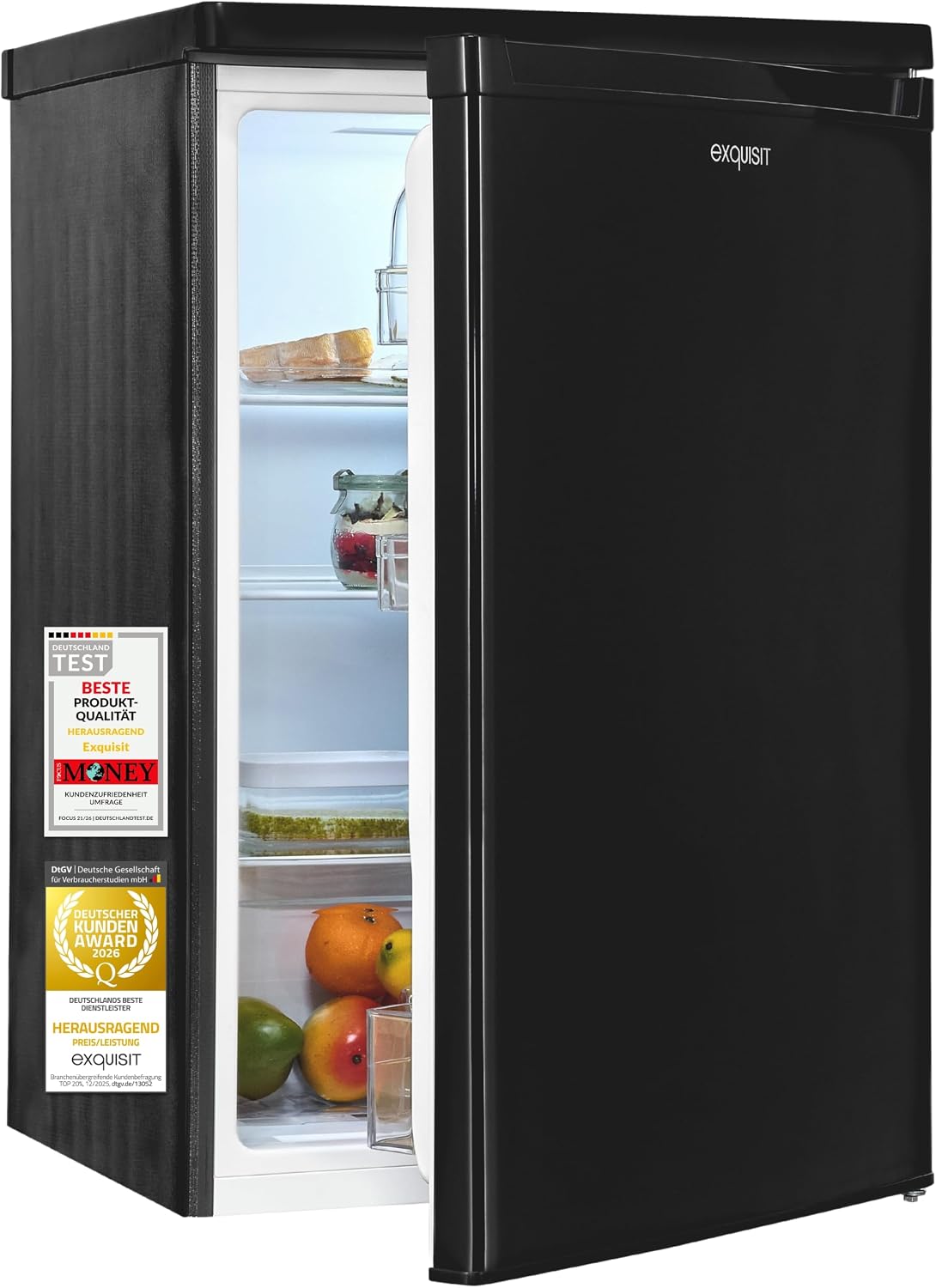 Exquisit, Kühlschrank, 55 cm, Schwarz, Vollraum KS516-V-040E, breit