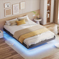IRONCK, Bettrahmen, 140x200 cm, Grau, Bettgestell, Schwebender Bett mit LED Beleuchtung, Gepolsterte Seitenwände