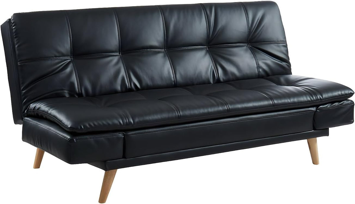 Sofa, Vente-unique, Kunstleder., Schwarz, Ausziehbares Schlaf Zarina 3-Sitzer