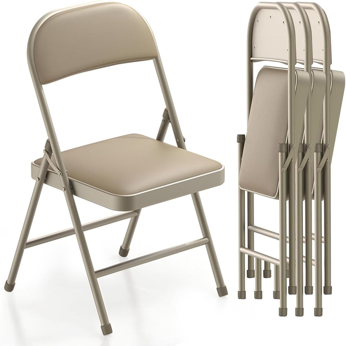 BULAGE, Klappstühle, 158 kg, Khaki, Klappstuhl 4er Set Gepolstert, Gästestuhl Klappbar Bequem Stapelstuhl Belastbarkeit