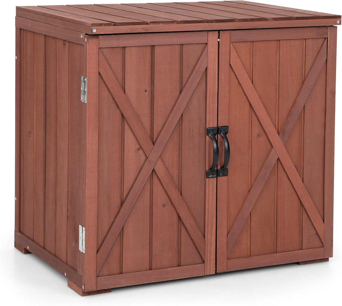 Gerätehaus, COSTWAY, Rot, Gartenschrank Holz, Geräteschrank mit Doppeltüren & Griffen