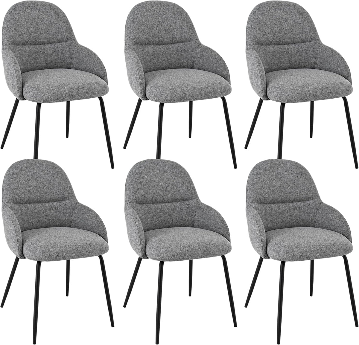 Goeurvant, Esszimmerstühle, Hellgrau, 6er Set mit Armlehne, Ergonomische Polsterstühle, Moderne Küchenstühle mit Leinenbezug & Metallbeinen