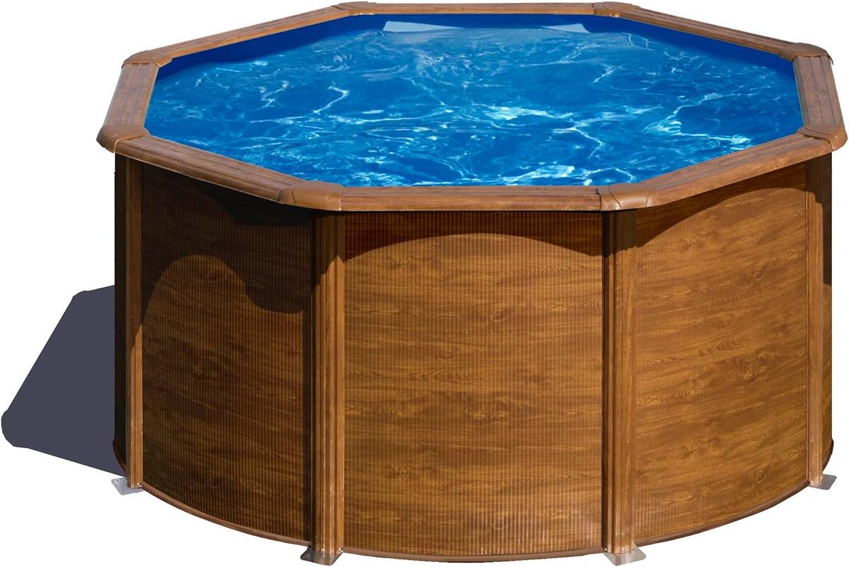 Gre, Stahlrahmenpool, 240x120 cm, Braun/Blau, Rundes Stahlpool Pacific Madera mit Sandfilter