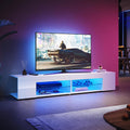 TV-Schrank, SUNXURY, 5 mm, Weiss, Lowboard, TV Board mit LED-Beleuchtung Fernsehtisch mit Glasablage