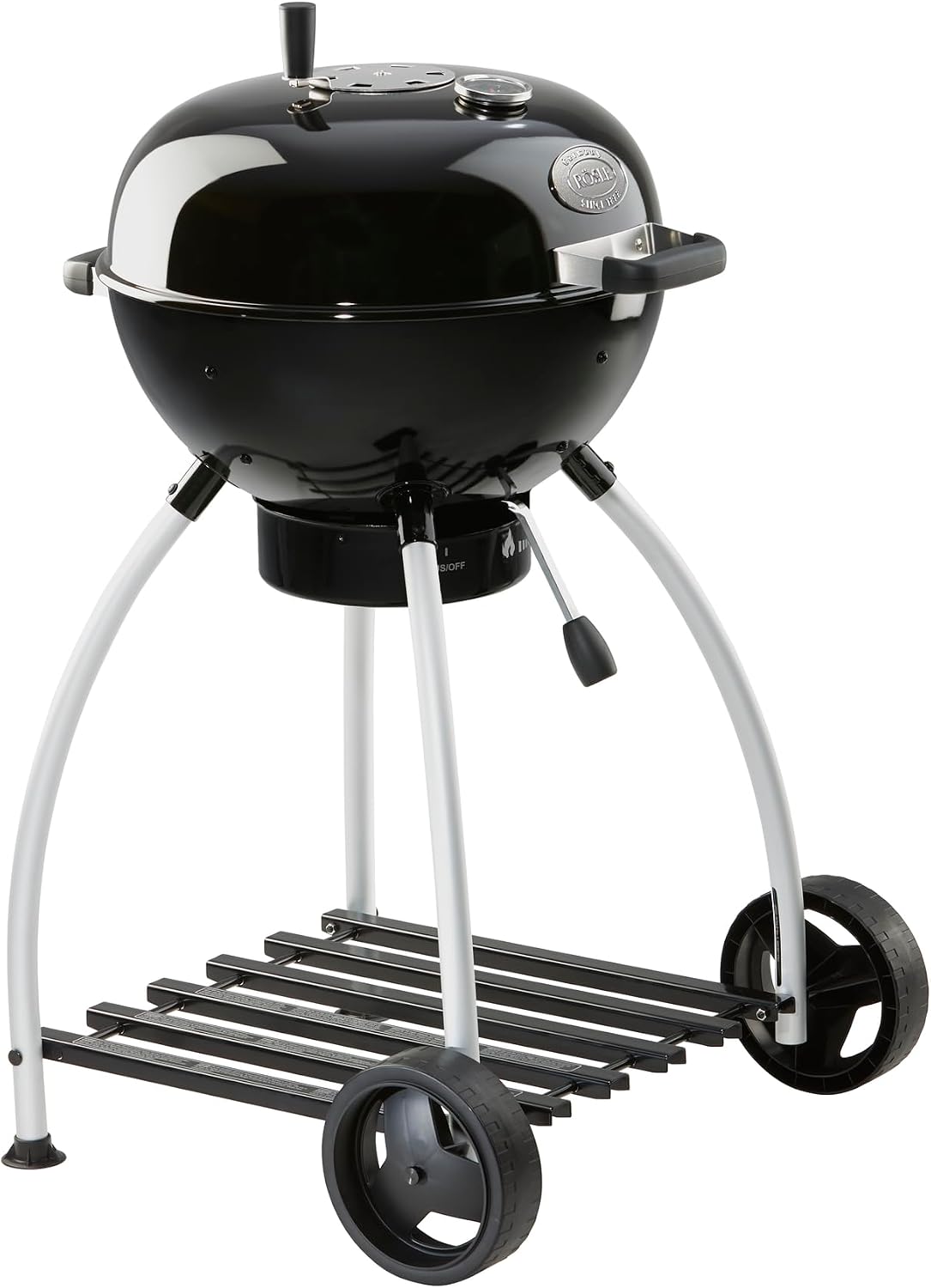 RÖSLE, Holzkohlegrill, Schwarz, Holzkohle-Kugelgrill No.1 Sport F50, Deckelscharnier, Deckelthermometer, stabiler Ablage