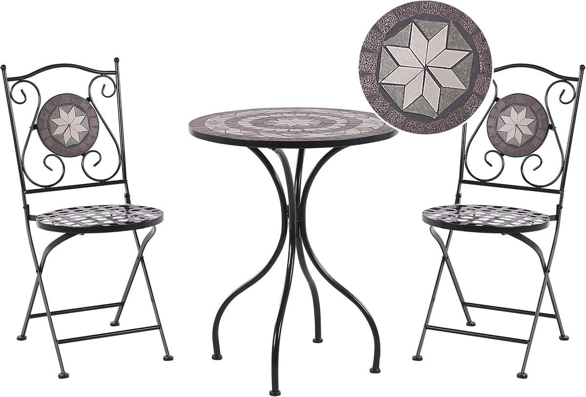 Gartenmöbel-Set, Beliani, Schwarz, Balkonset 3-teilig Eisen Mosaik Tisch mit 2 Stühlen
