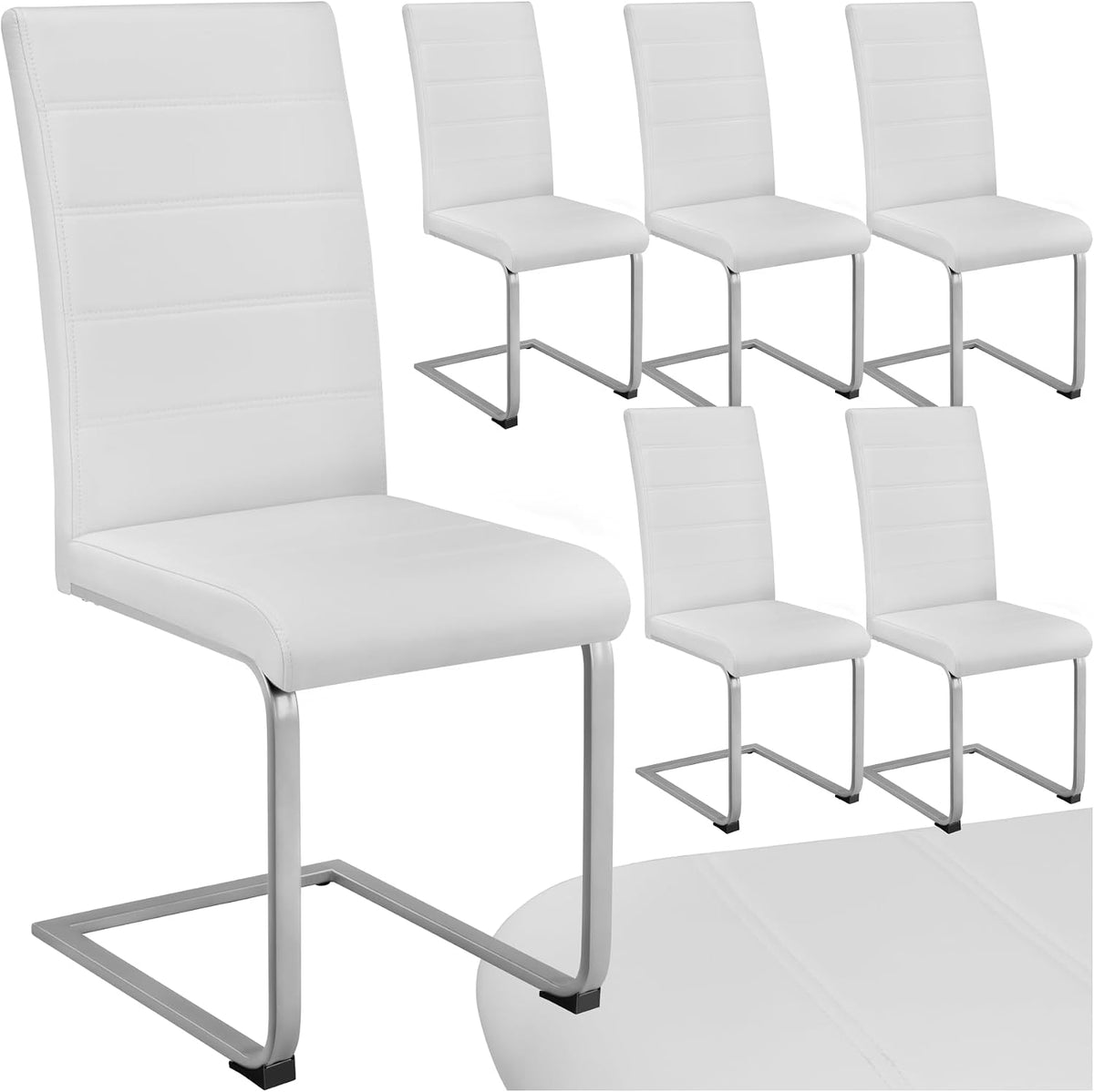 tectake, Esszimmerstühle, Weiss, Freischwinger Schwingstuhl, Stuhl 6er Set, Moderne oder Küchenstühle mit strapazierfähigem Kunstleder