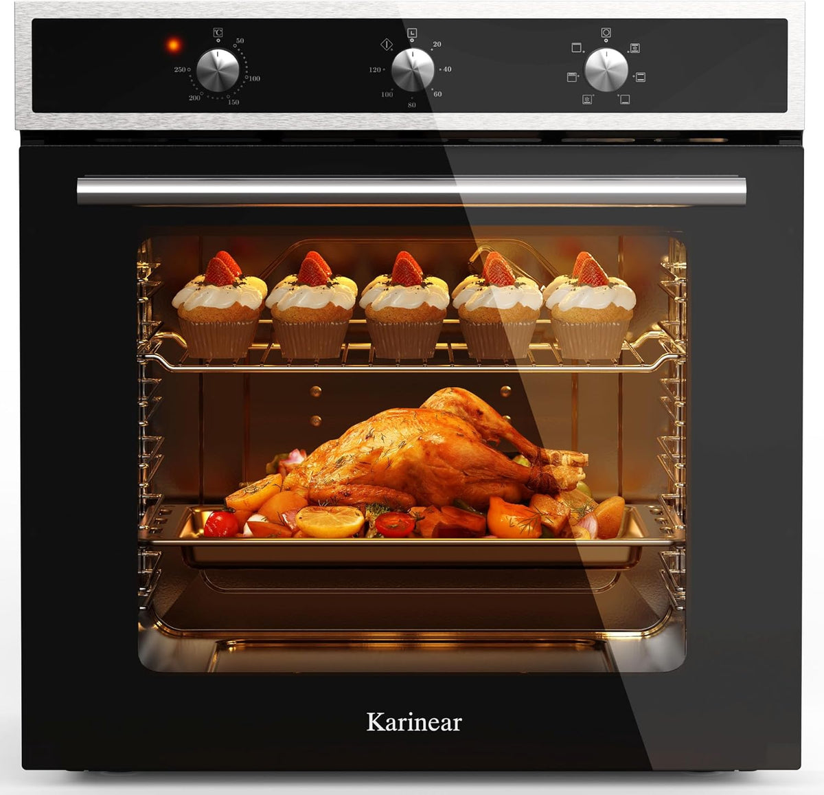 Karinear, Backofen, 2200 W, 60 cm, 60 L, Schwarz, Einbau mit Stecker, 6 Programme