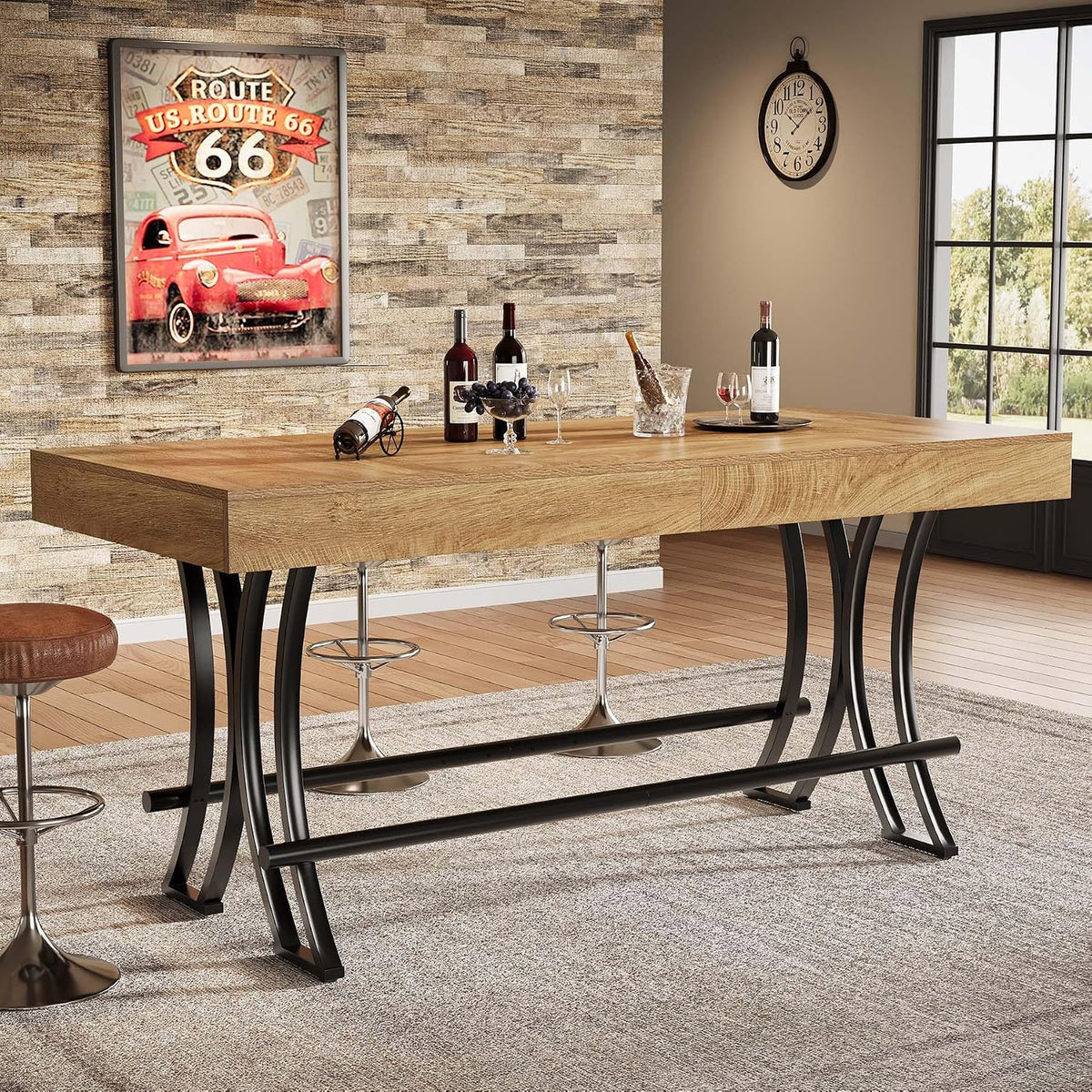 Tribesigns, Bartische & -theken, 160x70x90 cm, 160 cm, Beige/Grau, Bartisch & Stehtisch, Landhaus Esstisch für 4-6 Personen