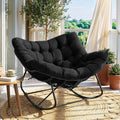 LIFERUN, Schaukelstuhl, 150 kg, Schwarz/Grau/Beige, mit Rattan, Belastung