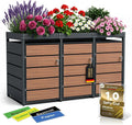 ALBATROS, Mülltonnenbox, 240 L, Braun/Grau, 3er Holzdekor & Pflanzkasten, Metall