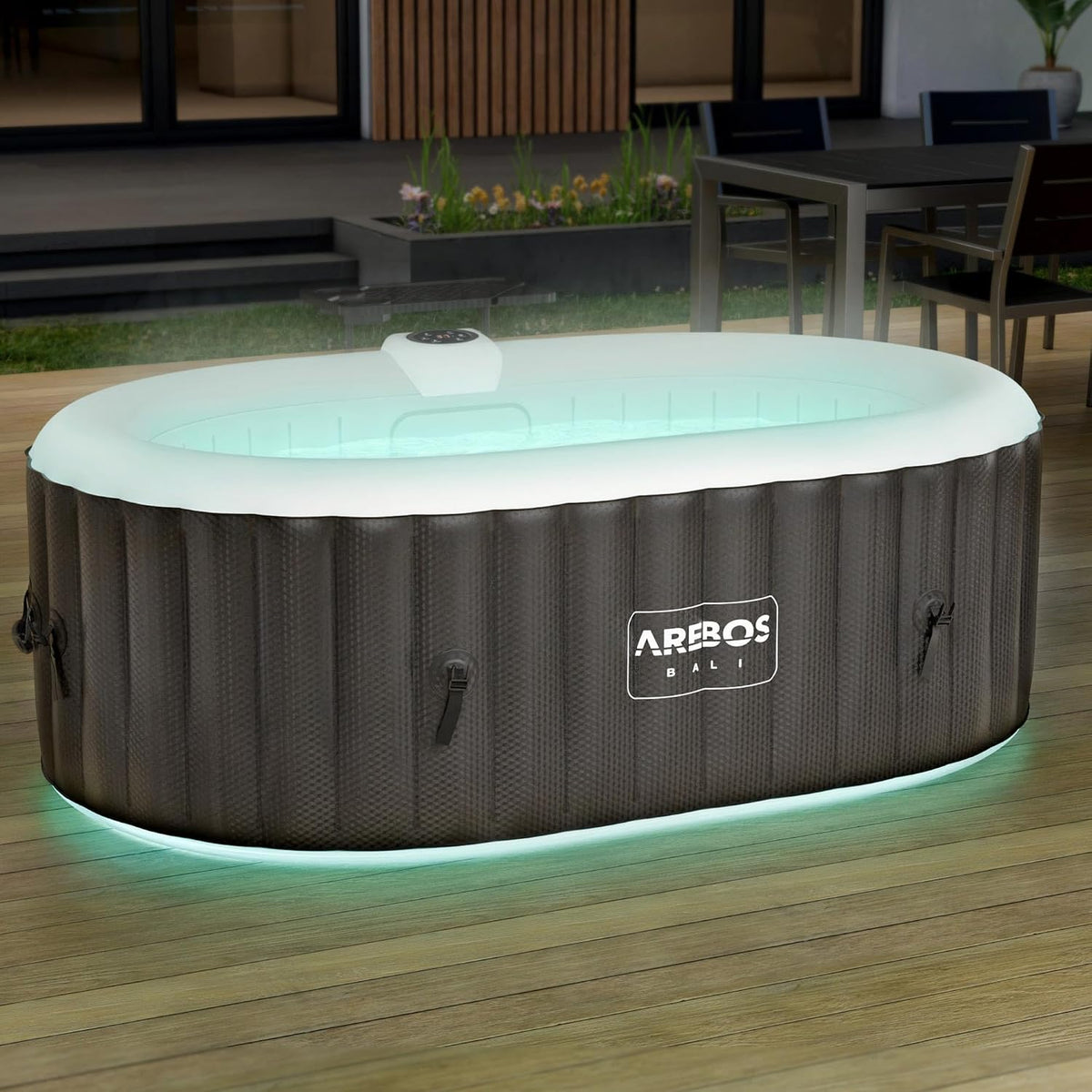 Arebos, Aufblasbare Pools, 190 x 120 cm, 550 Liter, Grau, Whirlpool mit LED, 2 Personen, Oval