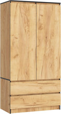 AKORD, Kleiderschrank, 90 cm, 16 mm, Braun, Zweitüriger S 2 Schubladen mit Regalen und Einer