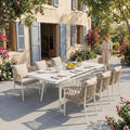 IDIMEX, Essgruppe, Weiss/Beige, Gartenmöbel Set Sunny mit 1 ausziehbaren Esstisch und 6, Esstisch Gestell aus Alu in weiss