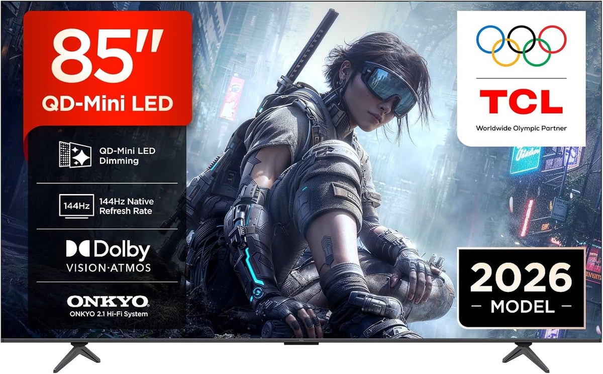 TCL, Fernseher, 85 Zoll, Blau, Smart TV, 85T8D QD-Mini LED, 4K Smart TV, Google TV, 144 Hz