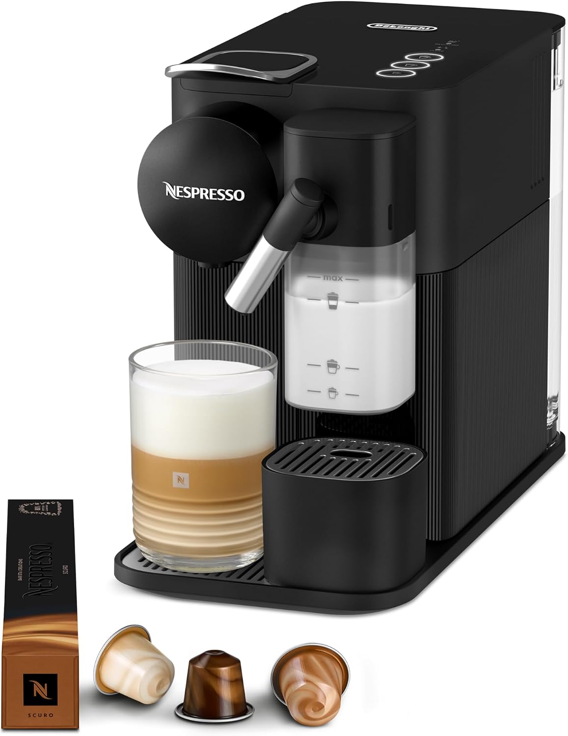 Nespresso, Kaffeemaschine, Schwarz, DE'LONGHI Lattissima One Original Kapselmaschine EN510.B