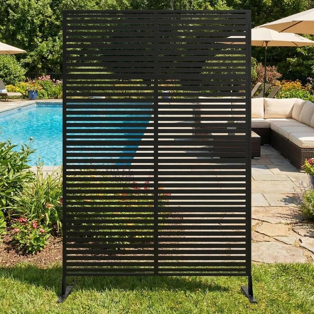 RBFGYIOP, Gartensichtschutz, 180x120 cm, Schwarz, Sichtschutz Metall, freistehend Paravent, Raumteiler Mit Ständer
