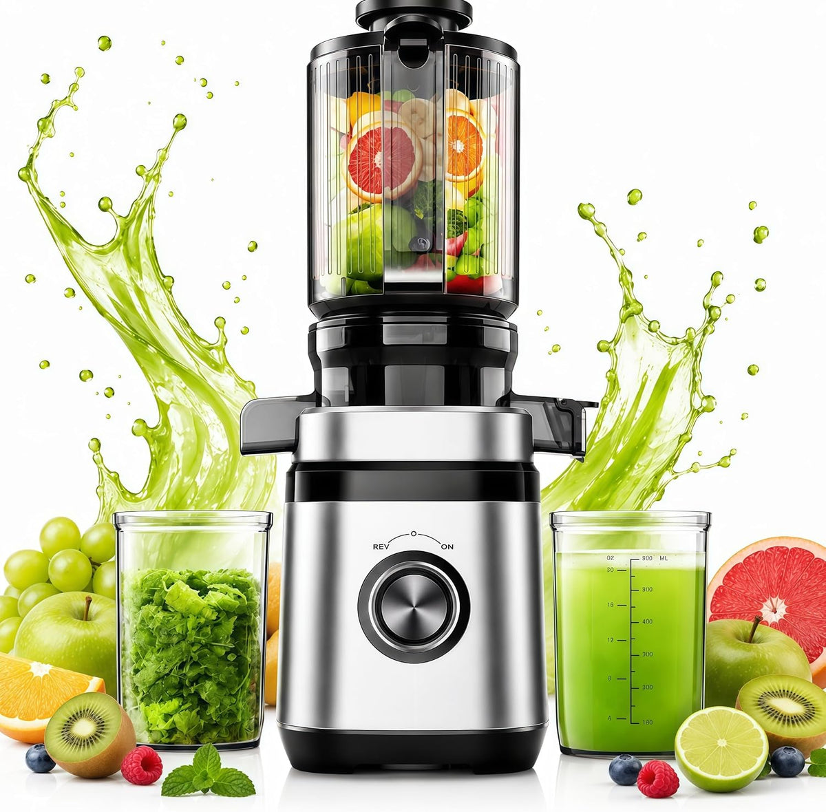 OYLCDI, Entsafter, Mixer, Zerkleinerer, Grün/Grau, Slow Juicer, Entsafter Gemüse und Obst Testsieger mit