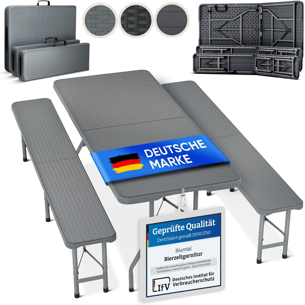 Gartenmöbel-Set, Blumtal, Grau, Gartengarnitur, Bierzeltgarnitur 3er Set - 2X Bierbank + 1x Biertisch