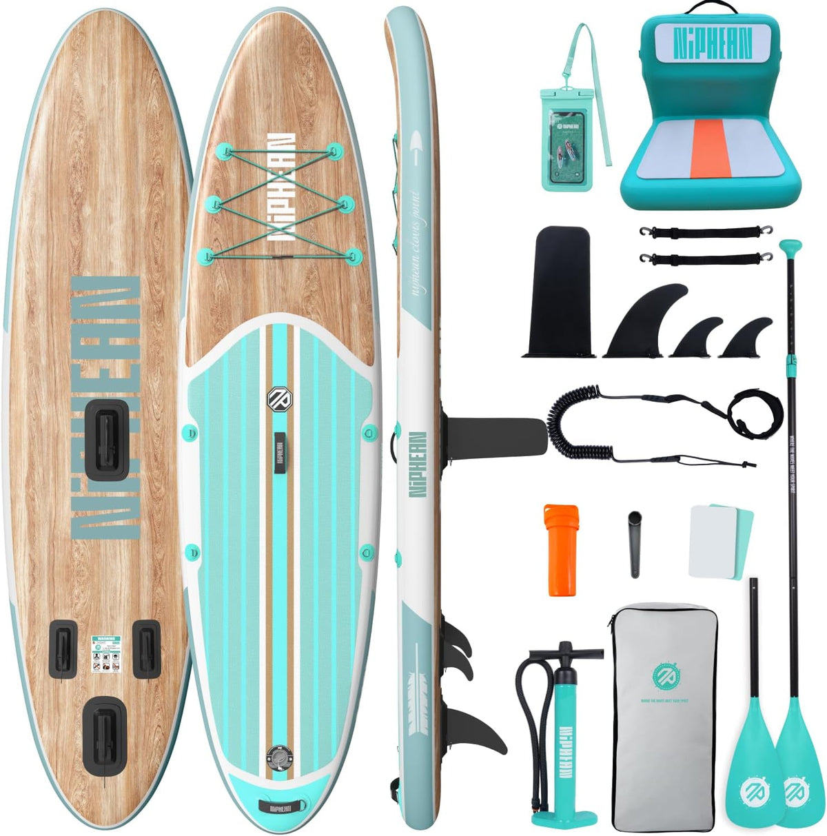 niphean, SUP-Board, Grau/Türkis, Stand-up-Paddle-Board mit Sitz und Sup Board Zubehör