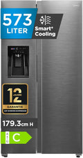 Midea, Kühl-Gefrierkombination, 573 L, 38 dB, Grau, Side-by-Side Kühlschrank mit Eiswürfelspender, No Frost