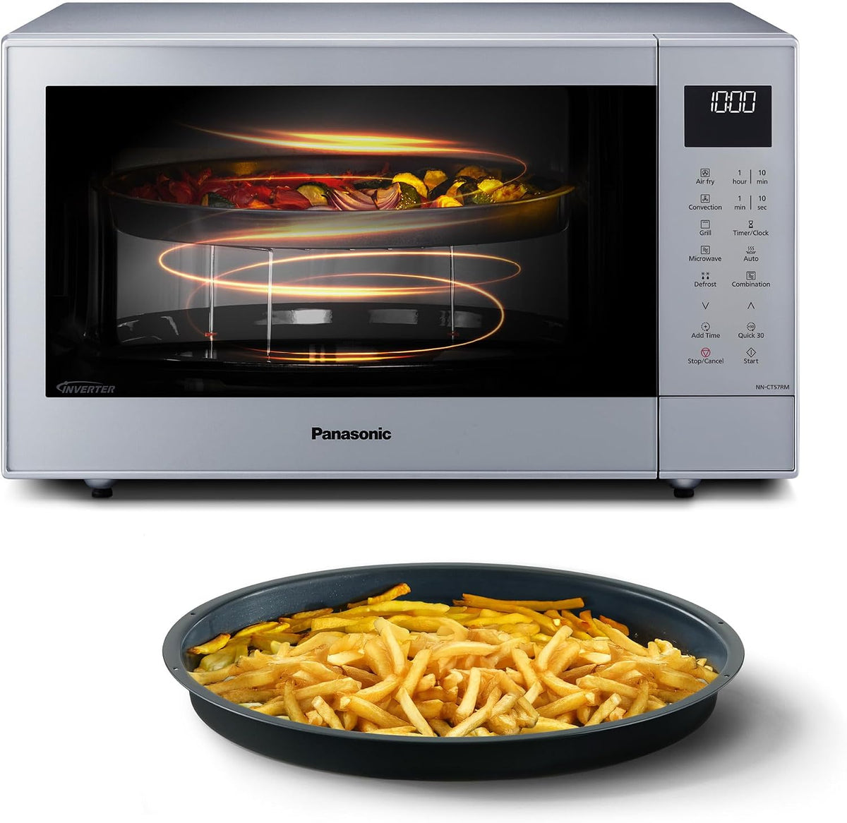 Panasonic, Heissluftfritteuse, 27 L, Silber, NN-CT57RMEPG Kombi Mikrowelle mit Airfryer, Inverter