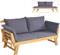 COSTWAY, Sitzbank, Grau, Gartenbank Holz mit Liegefunktion, Gartensofa mit Auflagen
