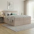 A&J MöbelLand, Boxspringbett, Beige, RALF 200x200 mit Bettkasten und Topper, Bonellmatratze H2, Stauraum in