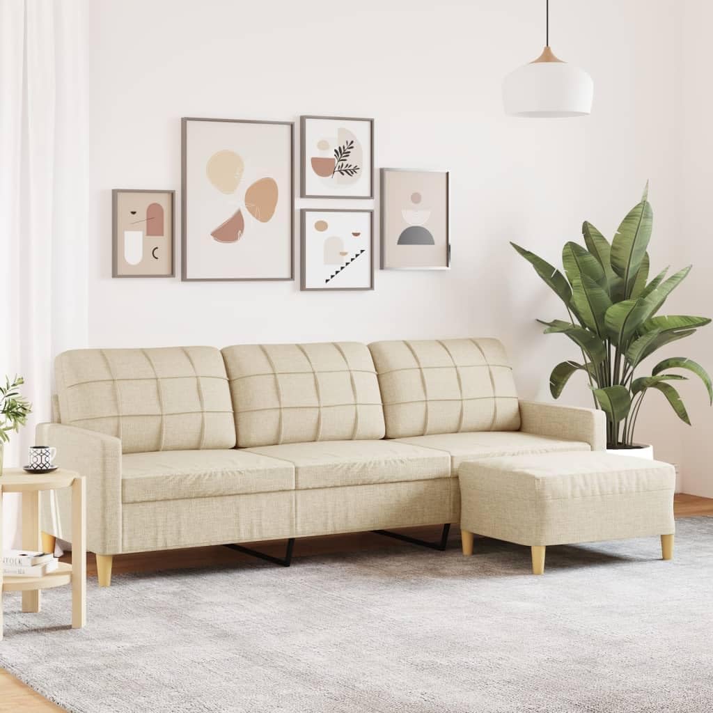 Sofa, Ccslina, 210 cm, Creme, 3-Sitzer- mit Hocker Stoff modern Wohnzimmer Lounge