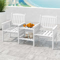 GIANTEX, Sitzbank, 165x60x88 cm, 330 kg, Weiss, Gartenbank Holz mit Tisch, Holzbank Outdoor 2 Sitzer, Garten mit Schirmloch