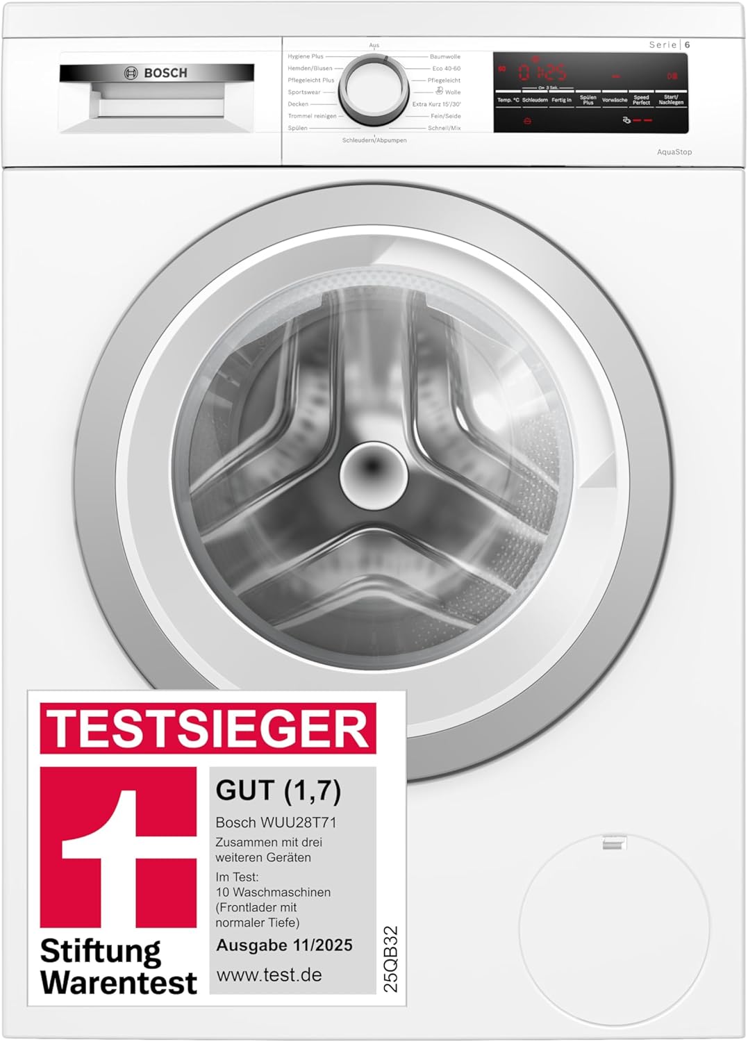Bosch, Waschmaschine, 8 kg, Grau/Weiss, Serie 6 Unterbau- 1400 UpM AquaStop WUU28T71