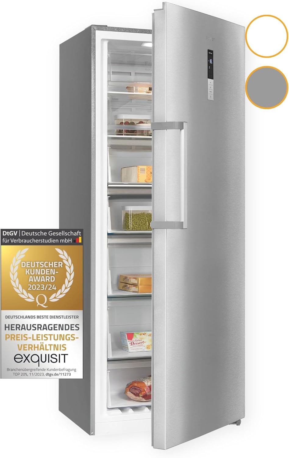 Exquisit, Kühlschrank, 380 L, Grau, Gefrierschrank GS380-NF-H-050D Inoxlook - No Frost