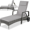 tectake, Liegen, 120 kg, Grau/Hellgrau, Poly Rattan Gartenliege mit Rollen, 6-Fach höhenverstellbarer Liegestuhl