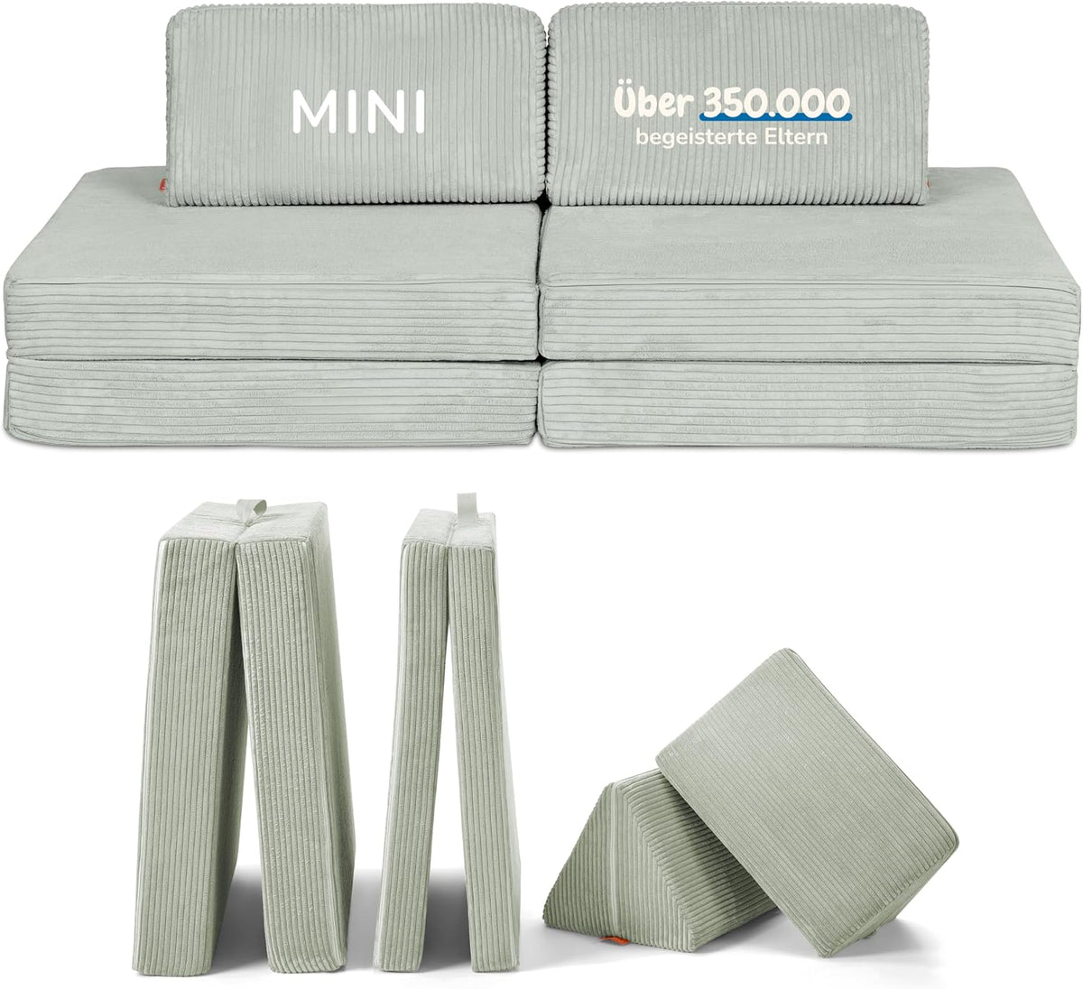 Sofa, Funzy, Grün, Mini Spiel für Kinder - Mini für kreatives Spielen, Modulare Spielcouch, Waschbarer Bezug, Robust & Langlebig