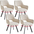 DEYARNA HOME, Esszimmerstuhl, Beige, 360° Drehstuhl mit Armlehnen 4er Set, Gepolsterter Küchenstuhl mit Leinenbezug & Metallbeinen