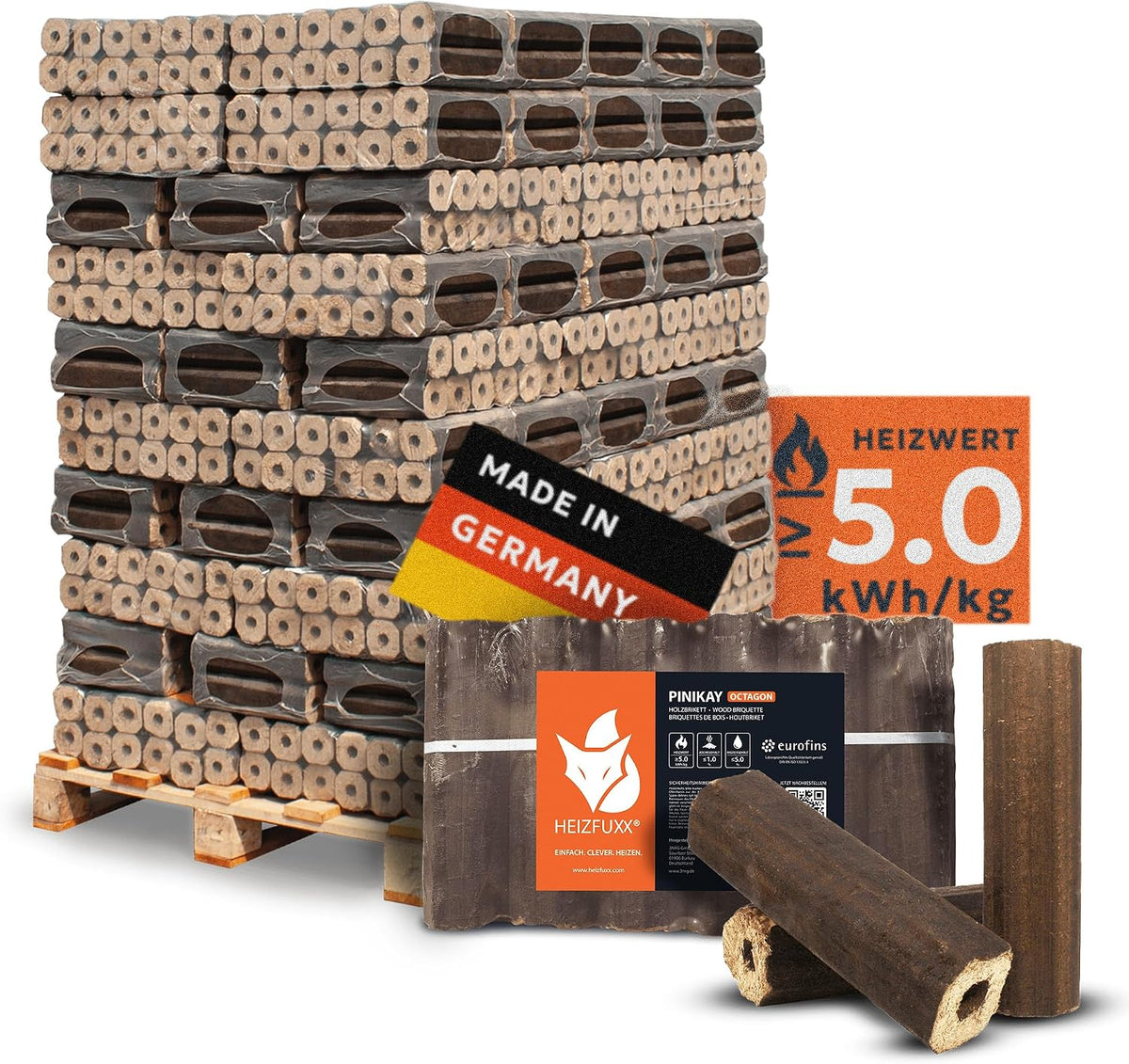 HEIZFUXX, Briketts, 960 kg, 10 kg, Braun/Beige, PiniKay Octagon Holz Hartholz (96 x ) 1 Palette