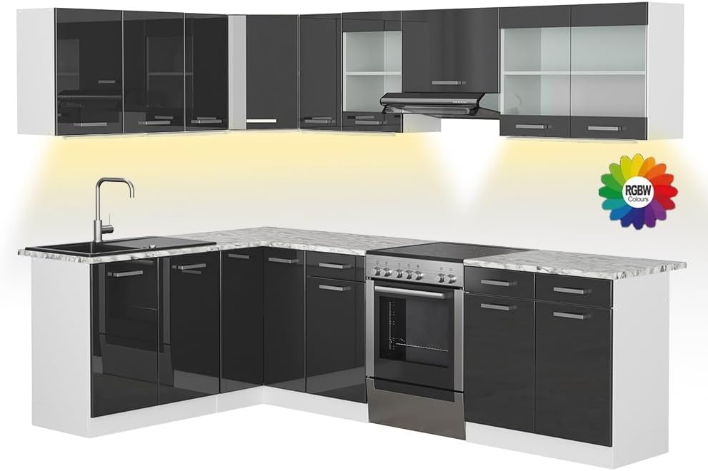 Vicco, Küchenzeile, 167 x 60 cm, Die Winkelküche besteht aus pflegeleichter Spanplatte 16 mm, mit einer Melaminharzbeschichtung, Anthrazit