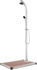 vidaXL, Brausen & Duschen, 220 cm, Aluminium, Edelstahl, WPC, Braun, Gartendusche mit er Bodenplatte Aluminium