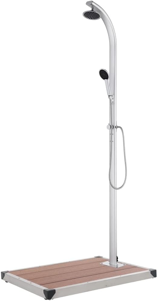 vidaXL, Brausen & Duschen, 220 cm, Aluminium, Edelstahl, WPC, Braun, Gartendusche mit er Bodenplatte Aluminium