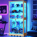 Lvifur, Vitrine, 180 cm, Blau, 5-Lagen Glas mit LED Beleuchtung und Glastüren, Holzfarbe