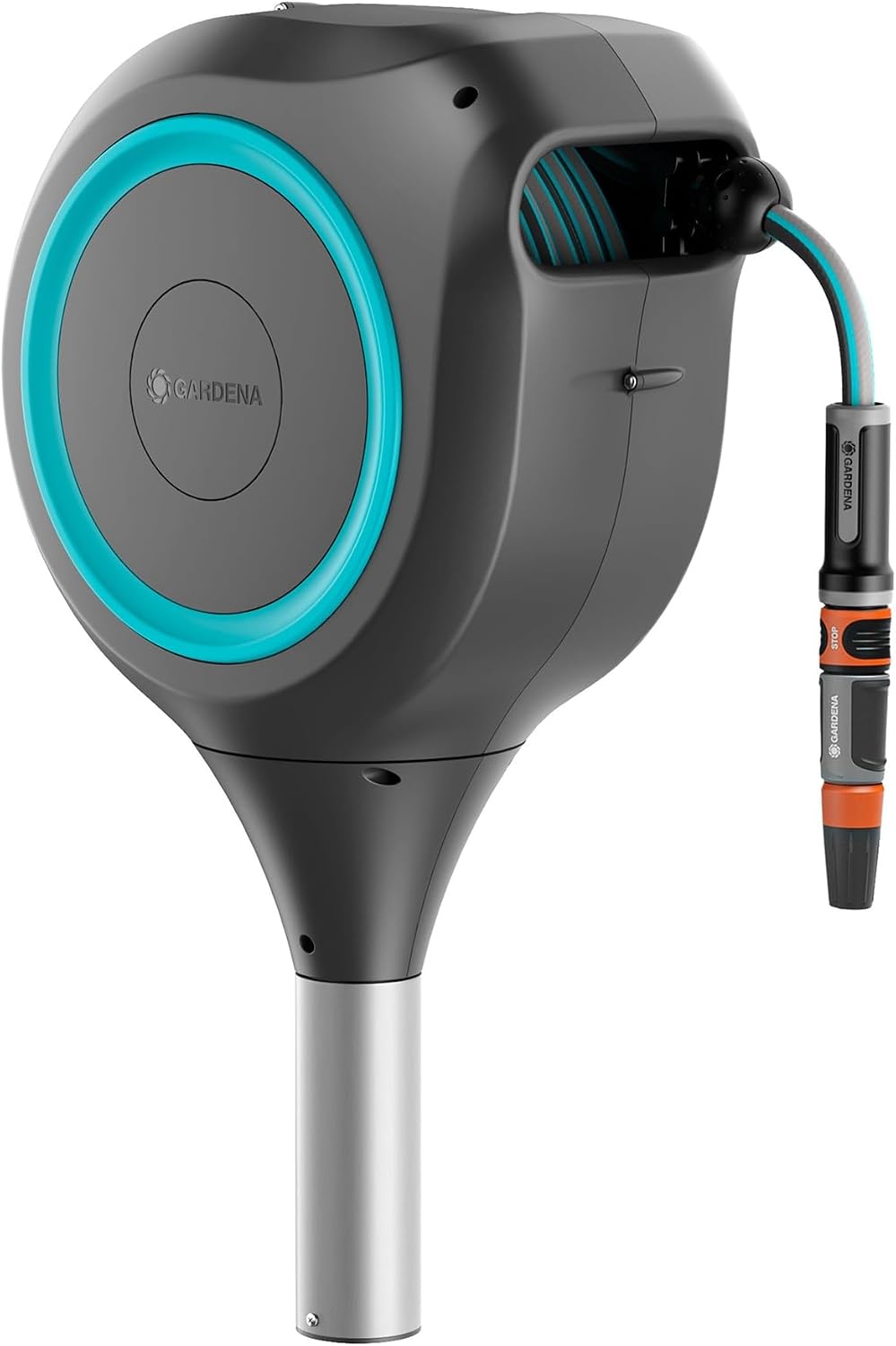 Gardena, Schlauchtrommeln, 15 m, Türkis, Garten-Schlauchbox RollUp S : Schwenkbare Schlauchbox, integrierte Schlauchführung