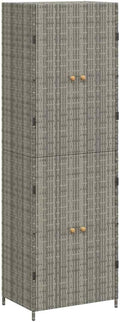 vidaXL, Schränke, 59x40x180 cm, PE-Rattan, pulverbeschichteter Stahl, massives Akazienholz, Grau