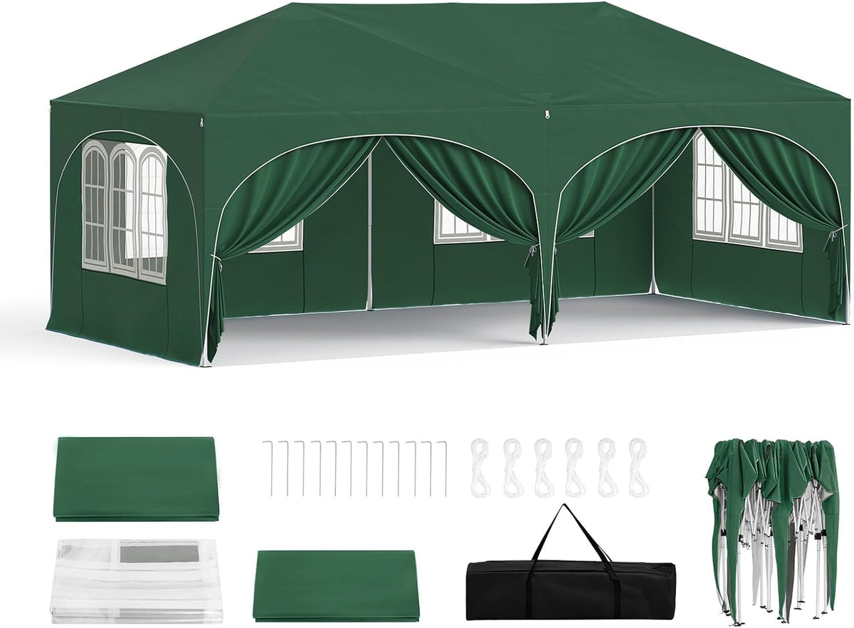 WOLTU, Pavillon, Grün, Falt 3x6 m Pop up mit 6 Seitenwänden Partyzelt