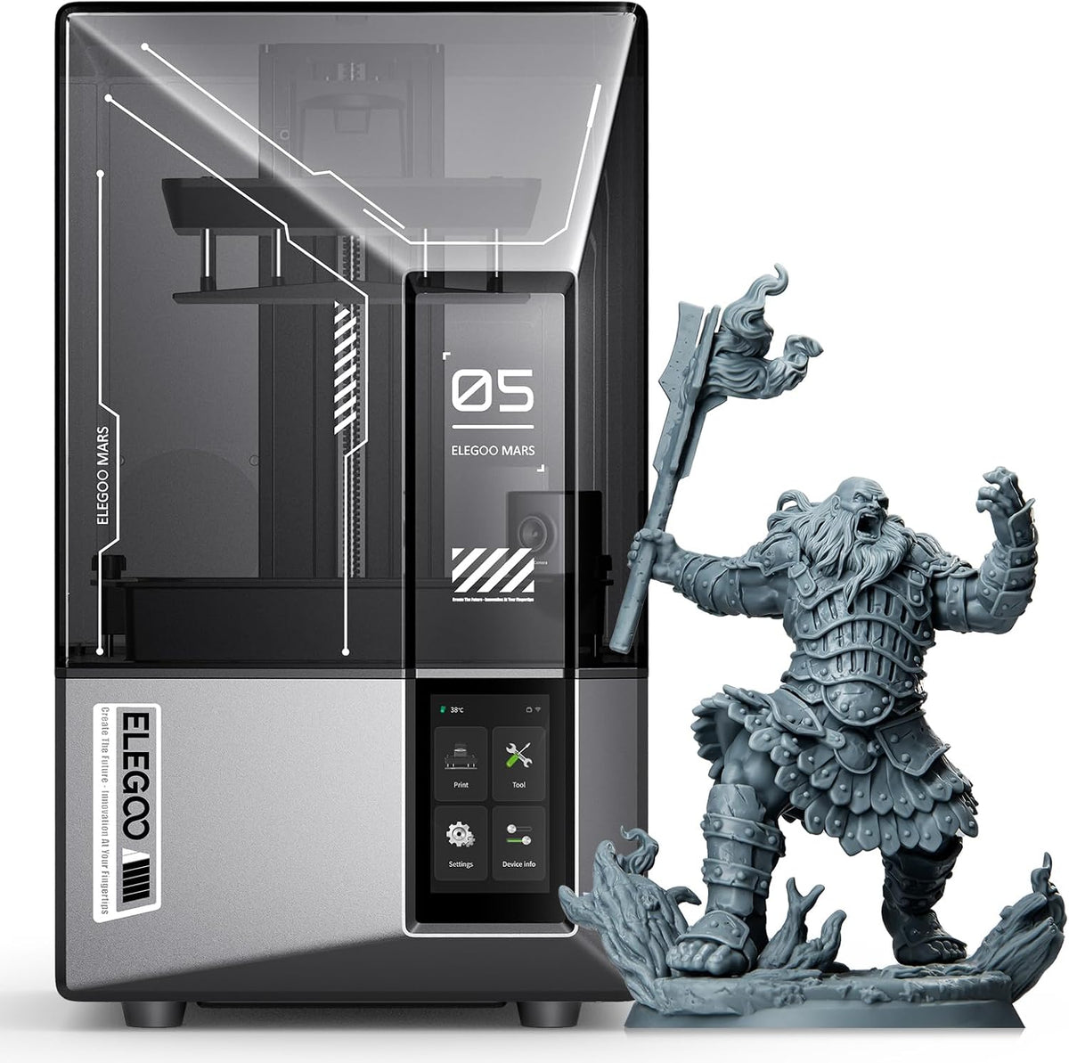 ELEGOO, 3D-Drucker, 150 mm, 165 mm, Grau, Mars 5 Ultra 9K Resin 3D Drucker, / h Druckgeschwindigkeit, Intelligentes Auto-Leveling