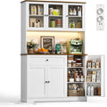 Wumagin, Buffetschrank, Weiss, Küchenschrank mit LED, Gewürzregal, Steckdose